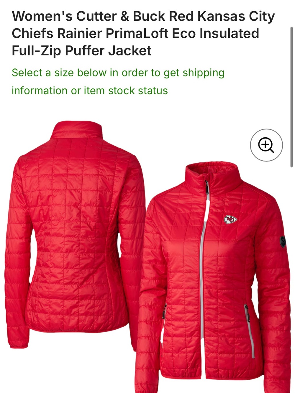 Cutter & Buck Women's Red Quilted PrimaLoft Puffer Jacket